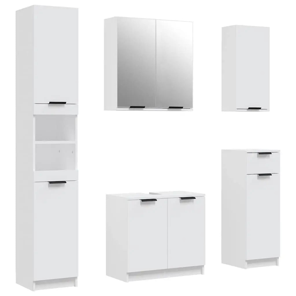 Meubles de salle de bain 5 pcs Blanc Bois d’ingénierie - XIOS