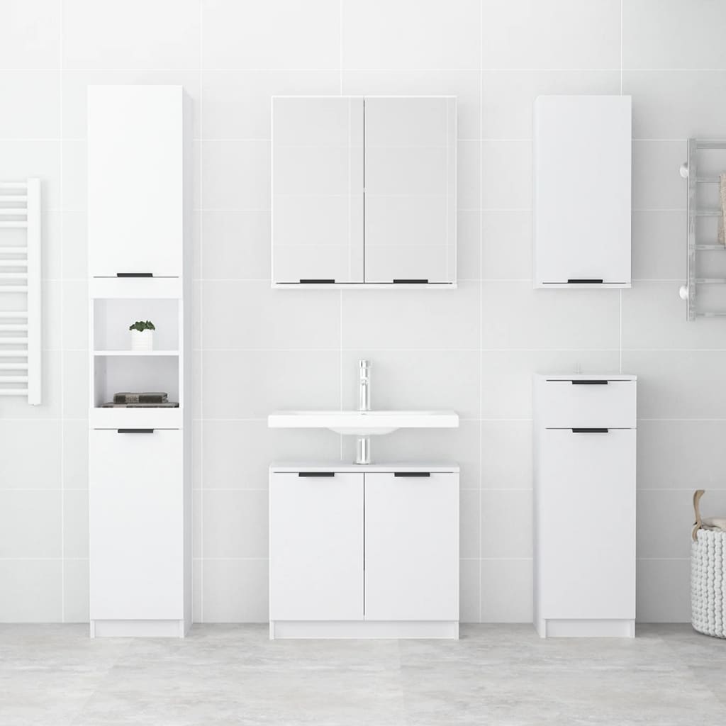 Meubles de salle de bain 5 pcs Blanc Bois d'ingénierie
