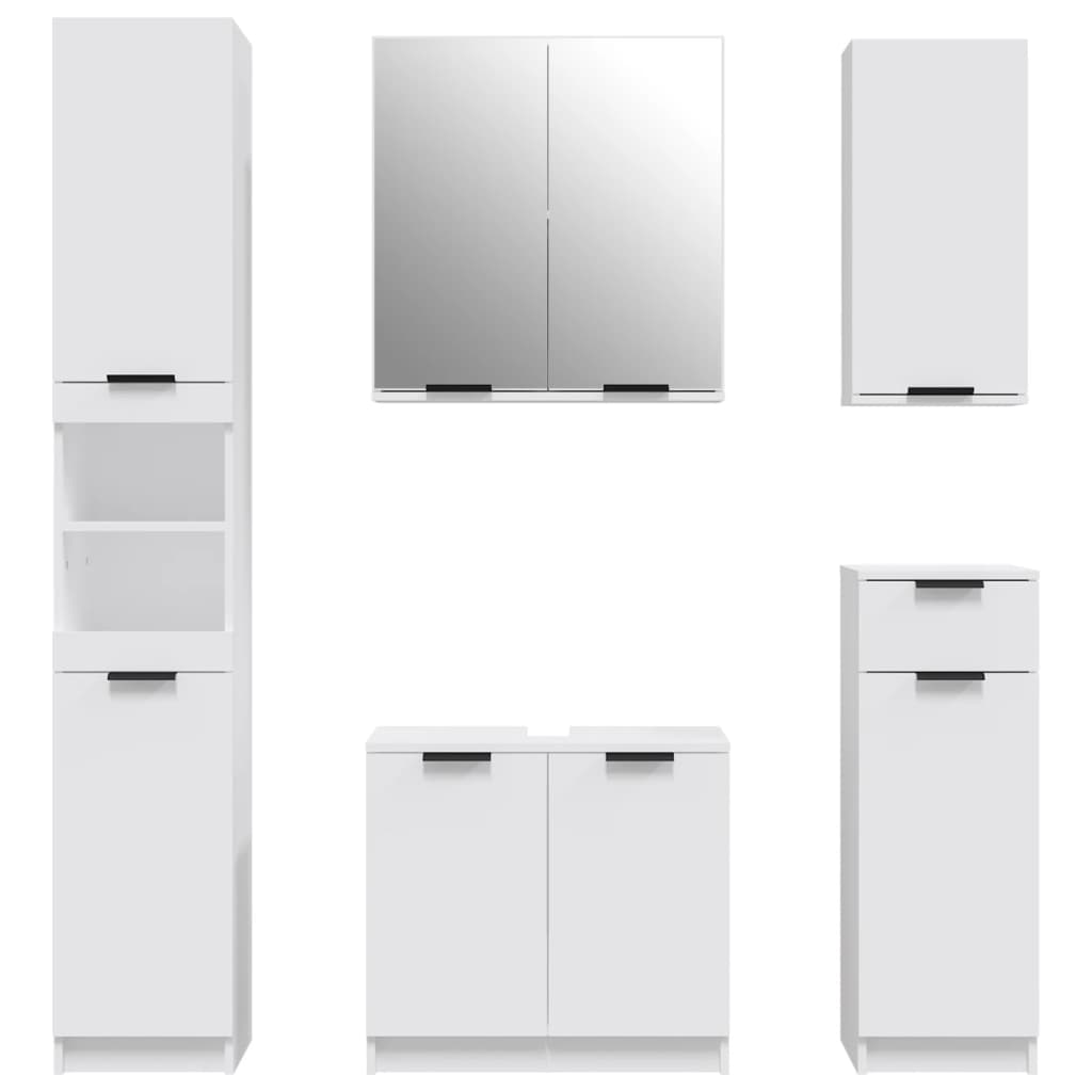 Meubles de salle de bain 5 pcs Blanc Bois d'ingénierie