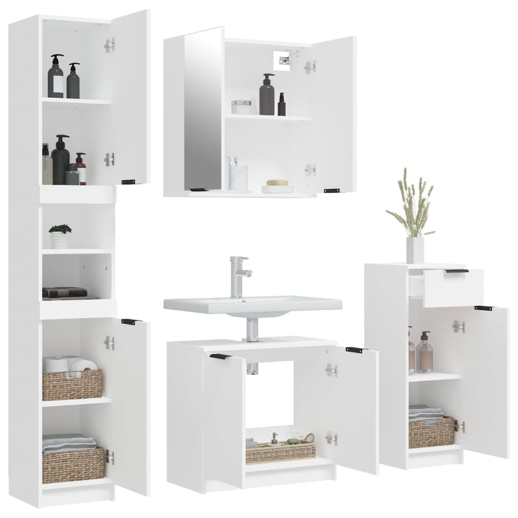 Meubles de salle de bain 4 pcs Blanc Bois d'ingénierie