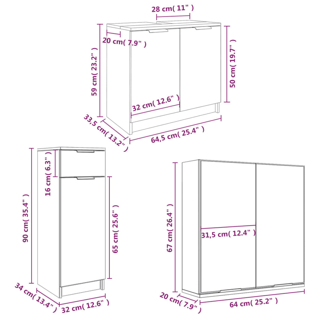 Meubles de salle de bain 4 pcs Blanc Bois d'ingénierie