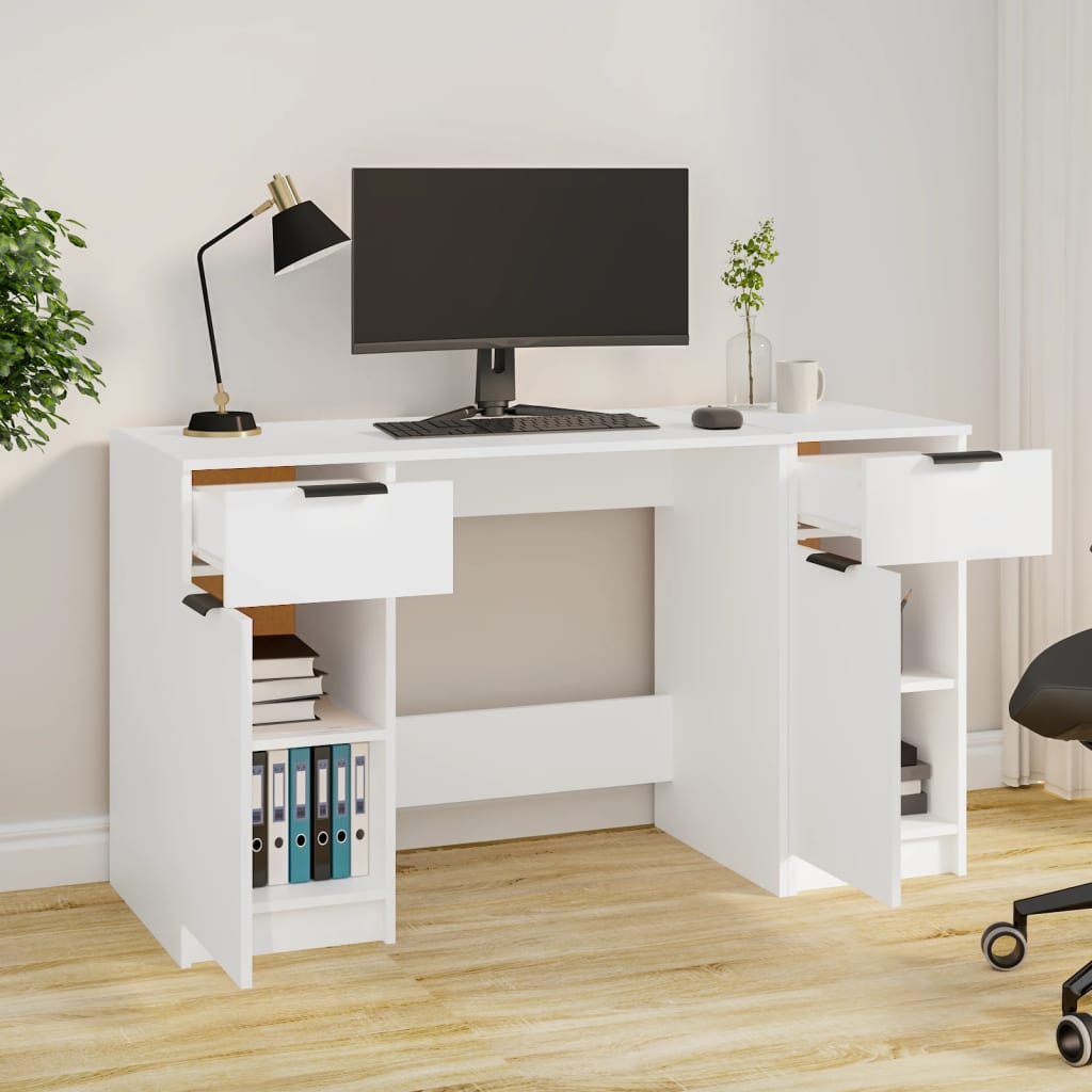 Bureau avec armoire latérale Blanc Bois d'ingénierie
