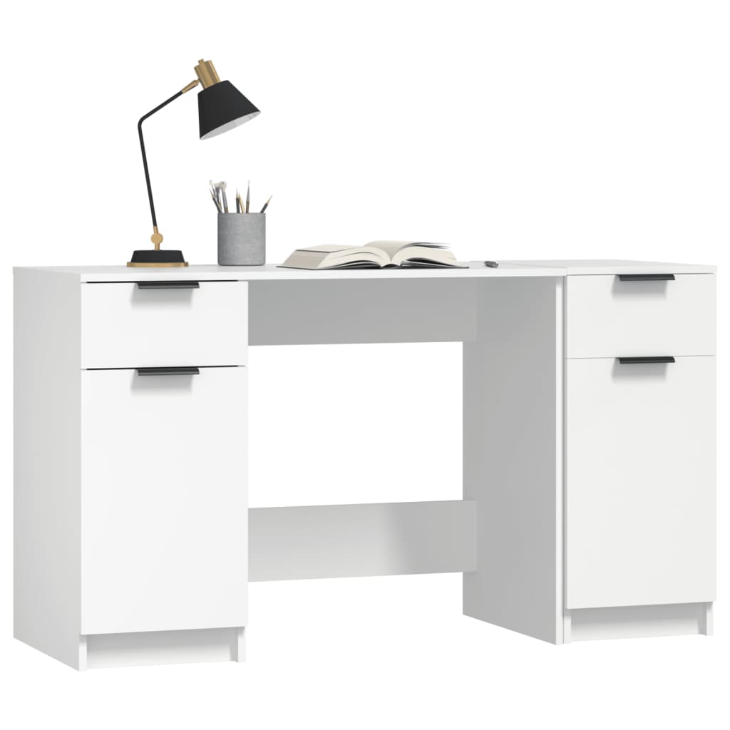 Bureau avec armoire latérale Blanc Bois d'ingénierie