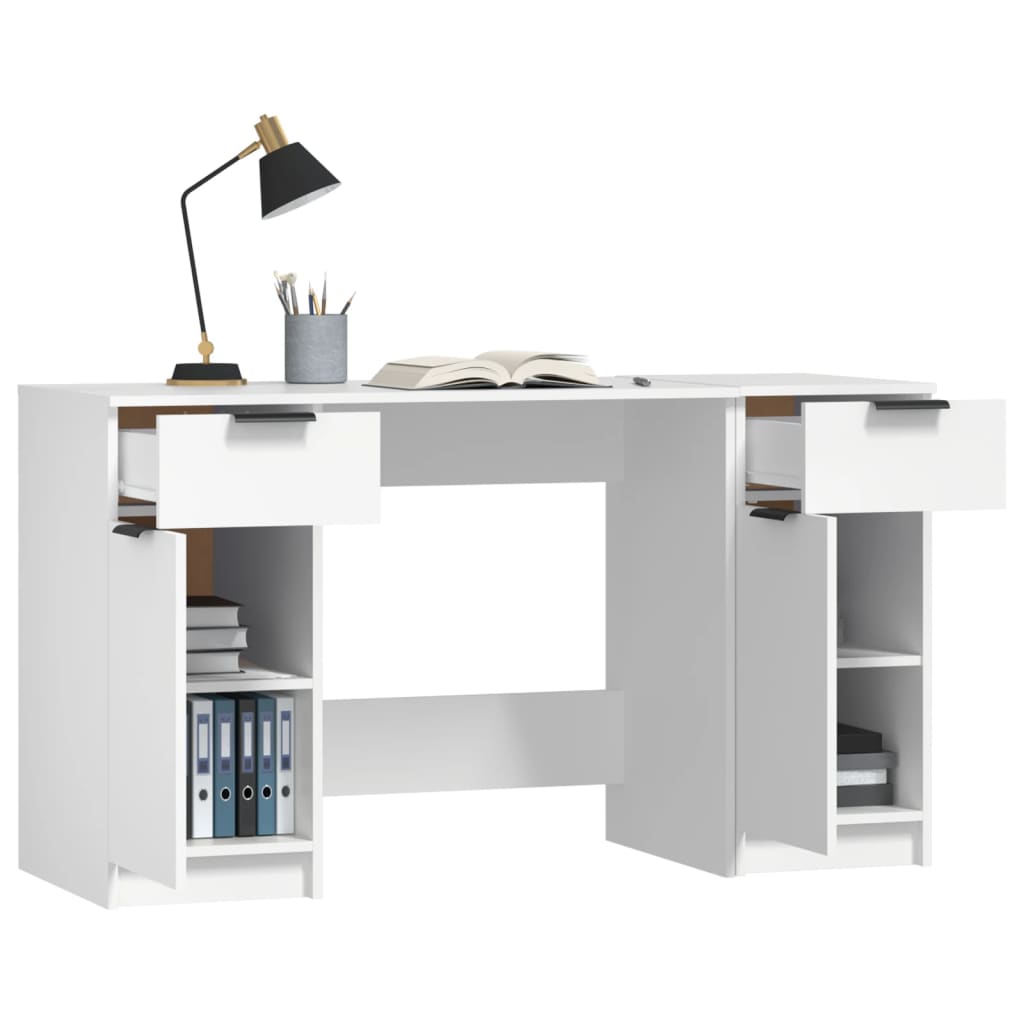 Bureau avec armoire latérale Blanc Bois d'ingénierie