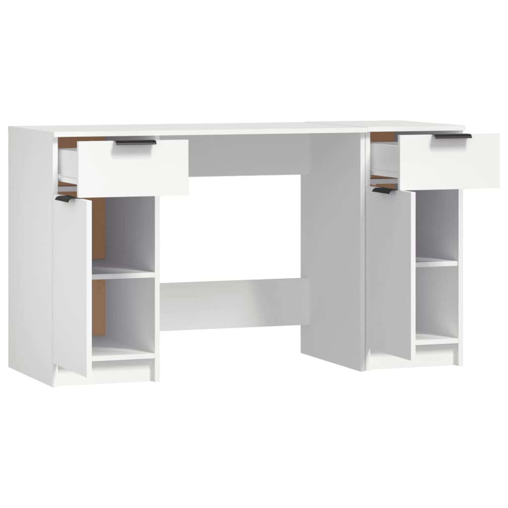 Bureau avec armoire latérale Blanc Bois d'ingénierie