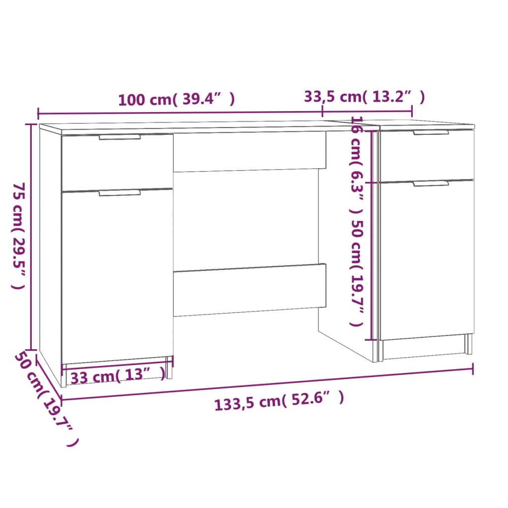 Bureau avec armoire latérale Blanc Bois d'ingénierie