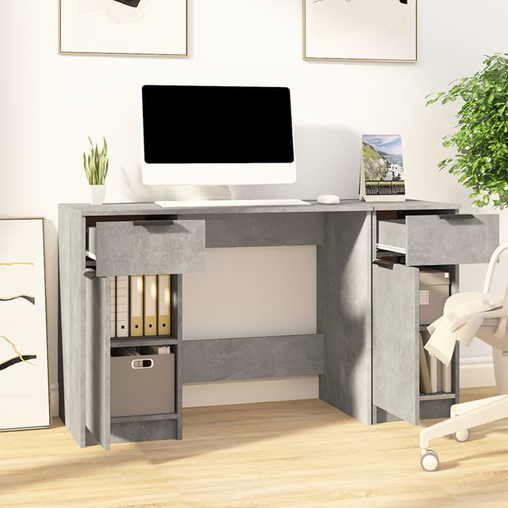 Bureau avec armoire latérale Gris béton Bois d'ingénierie - XIOS