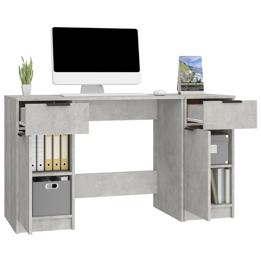 Bureau avec armoire latérale Gris béton Bois d'ingénierie - XIOS