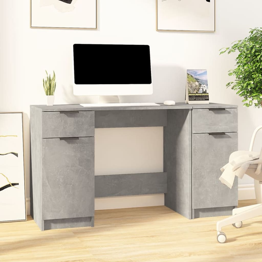 Bureau avec armoire latérale Gris béton Bois d'ingénierie - XIOS