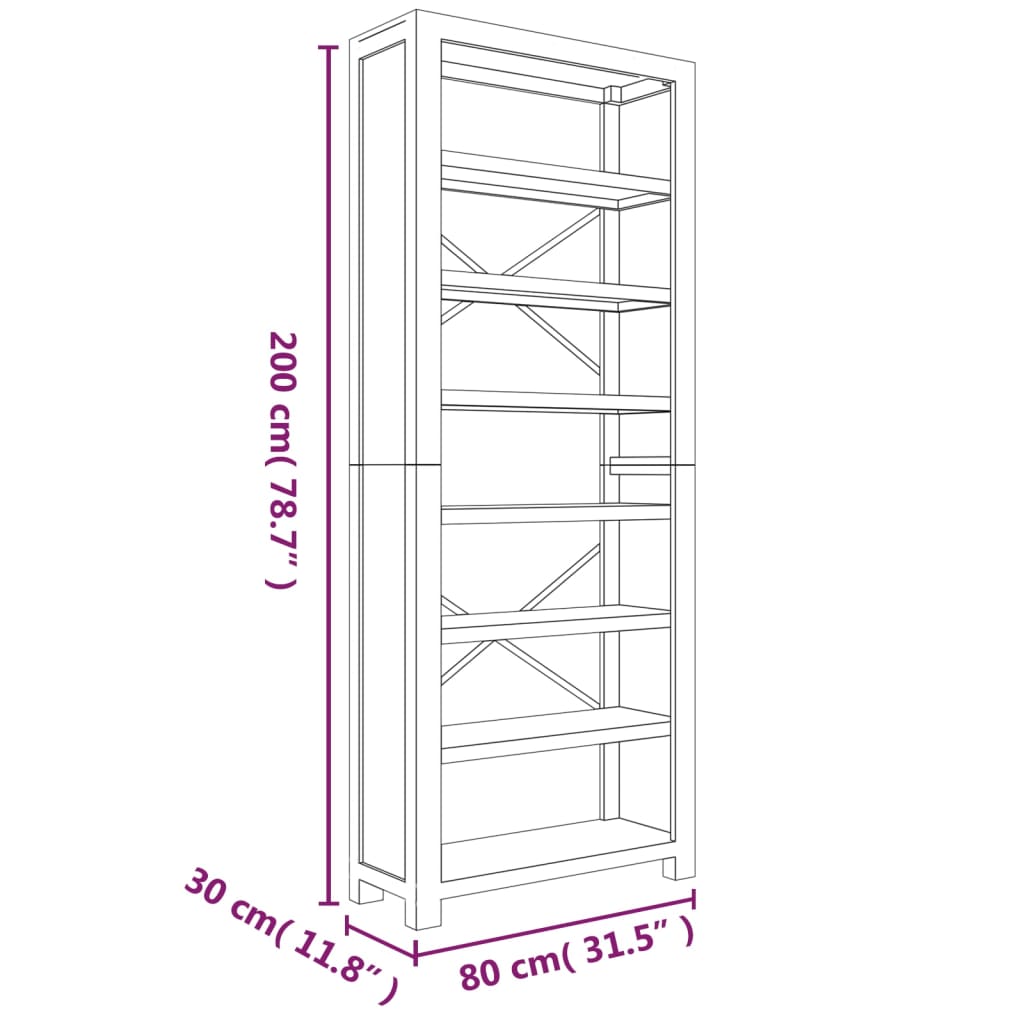 Bibliothèque 7 niveaux 80x30x200 cm Bois solide d'acacia - XIOS