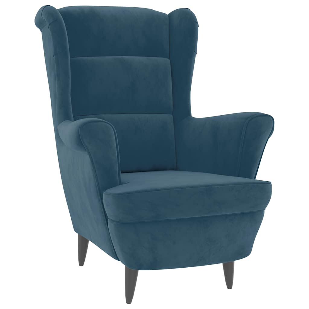 Fauteuil à oreilles avec tabouret bleu velours - XIOS