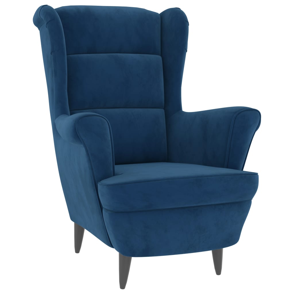 Fauteuil à oreilles avec tabouret bleu velours - XIOS