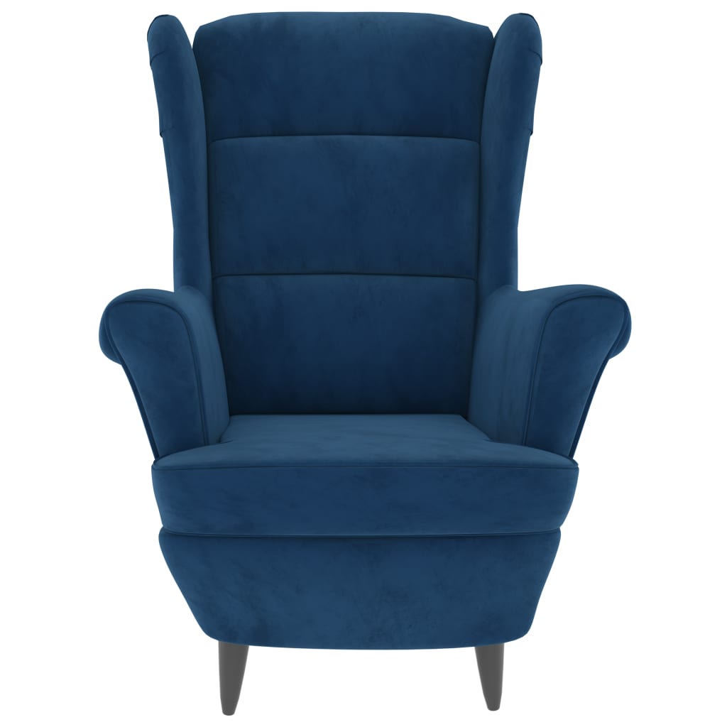 Fauteuil à oreilles avec tabouret bleu velours - XIOS