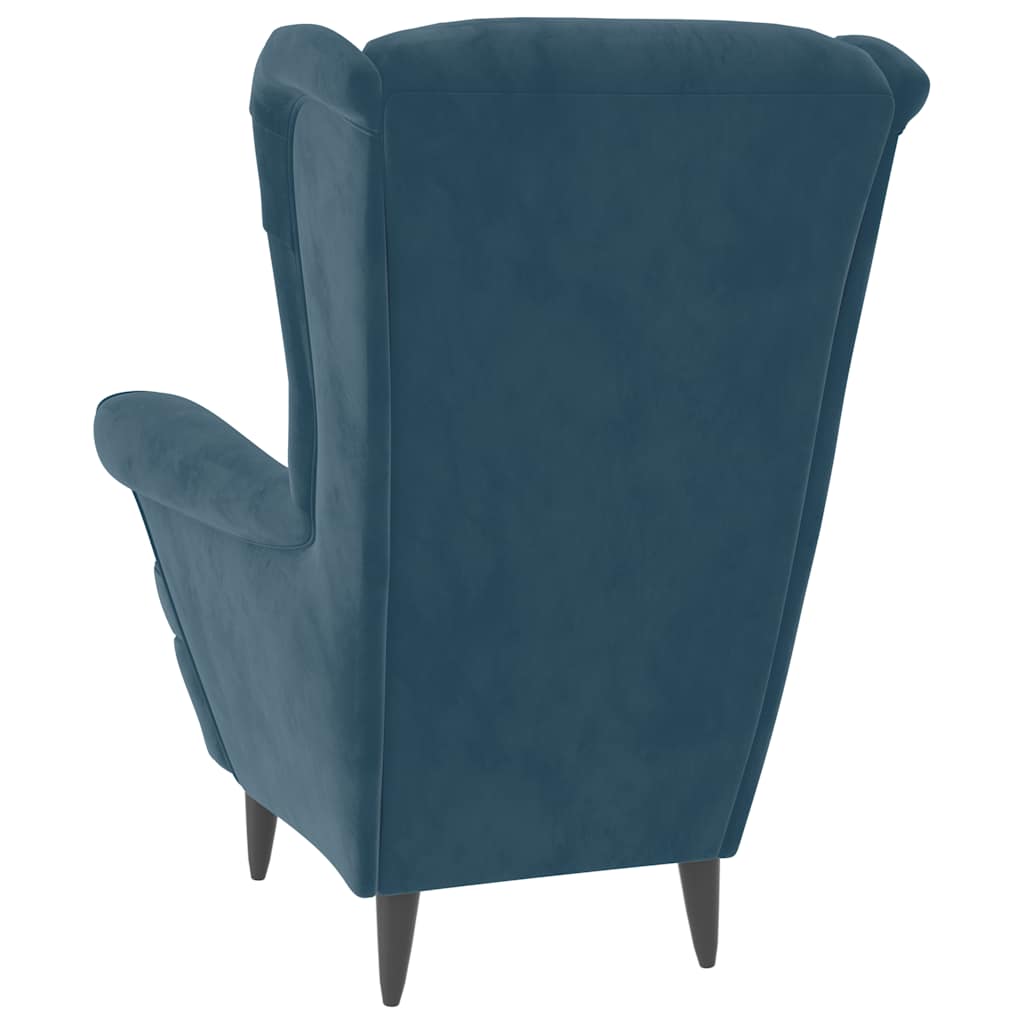 Fauteuil à oreilles avec tabouret bleu velours - XIOS