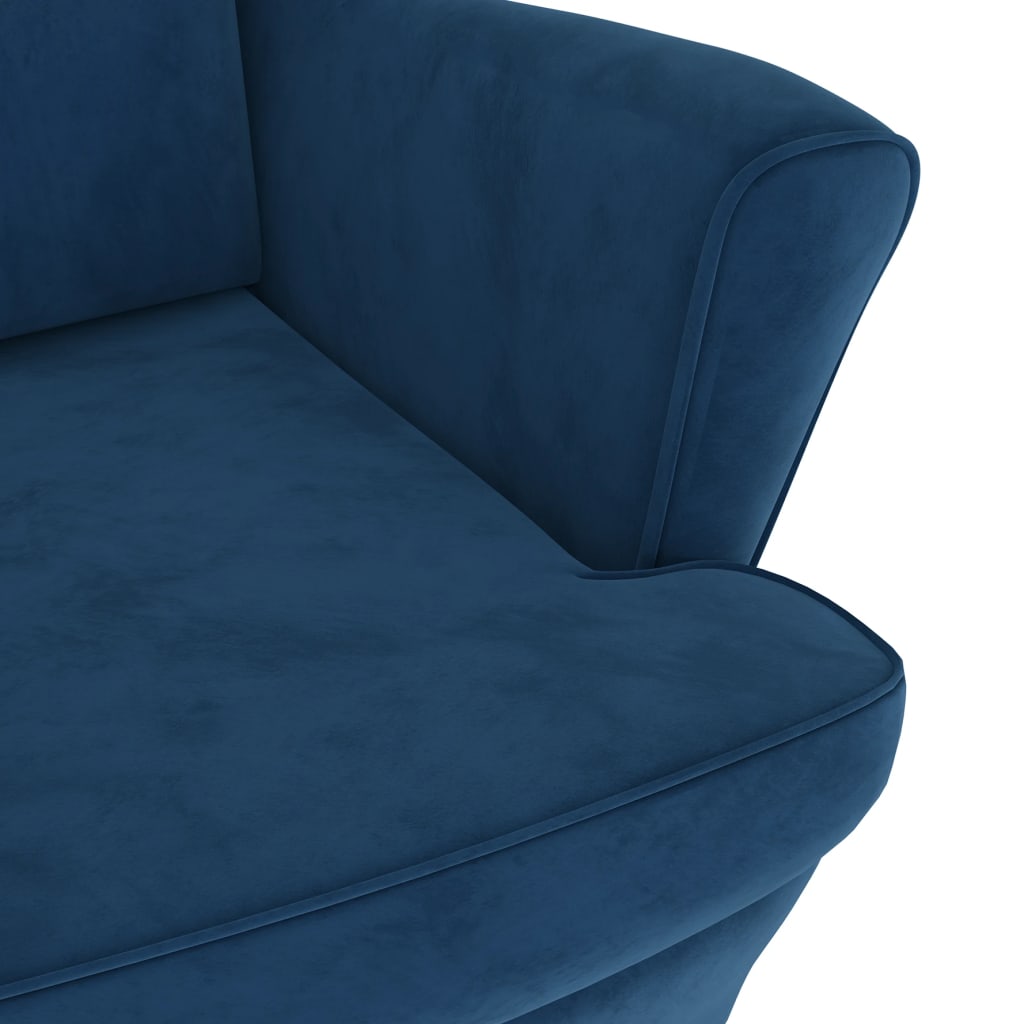 Fauteuil à oreilles avec tabouret bleu velours - XIOS