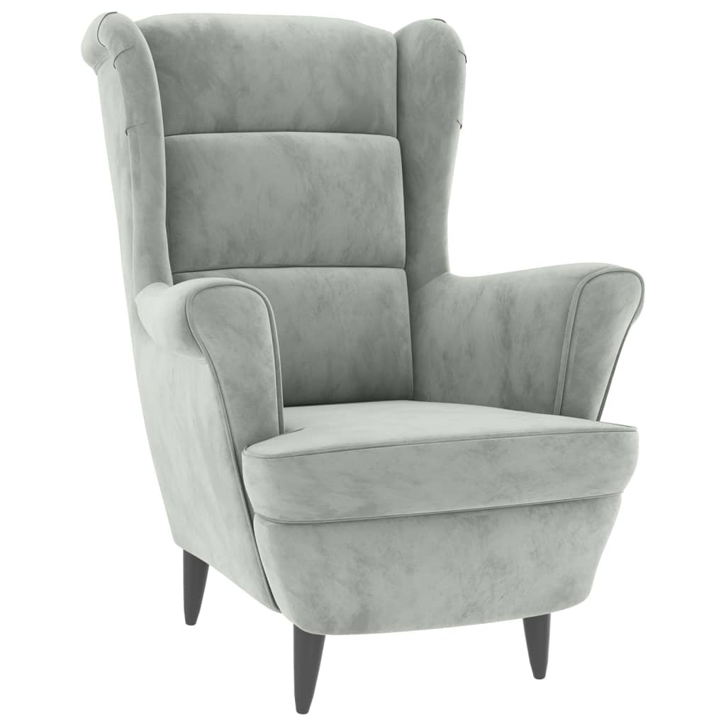 Fauteuil à oreilles avec tabouret gris clair velours - XIOS