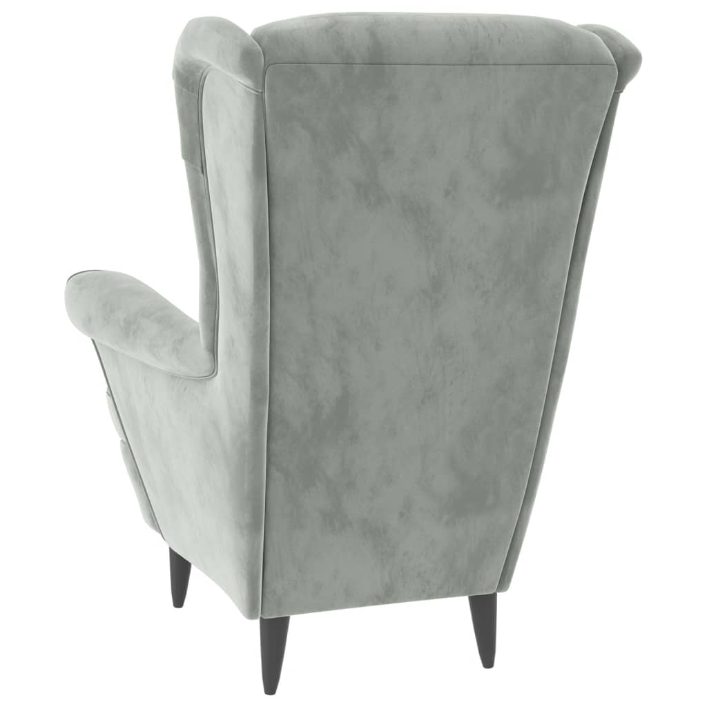 Fauteuil à oreilles avec tabouret gris clair velours - XIOS
