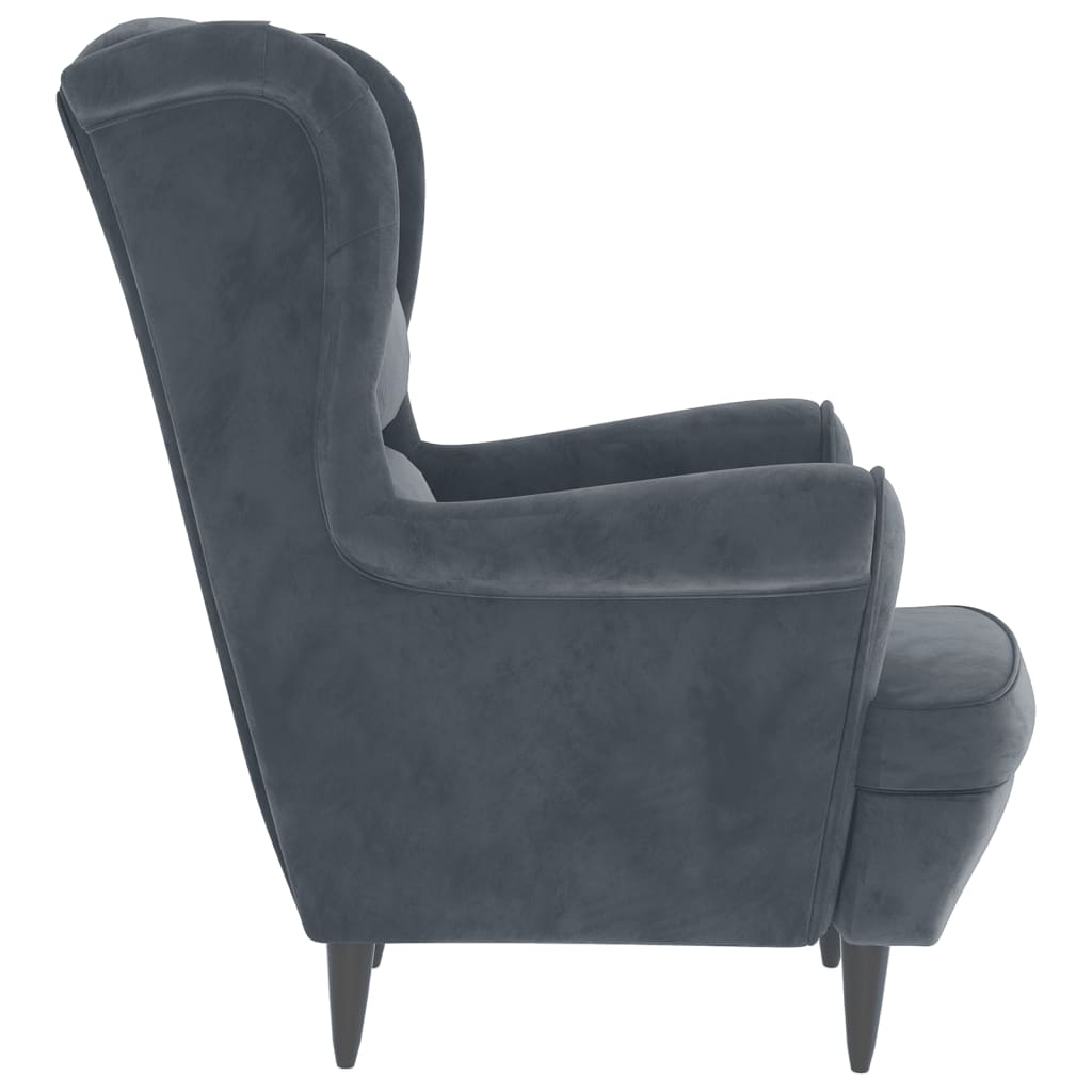 Fauteuil à oreilles avec tabouret gris foncé velours - XIOS