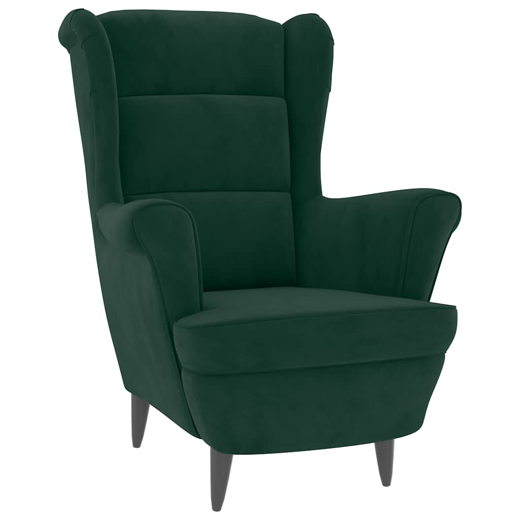 Fauteuil à oreilles avec tabouret vert foncé velours - XIOS