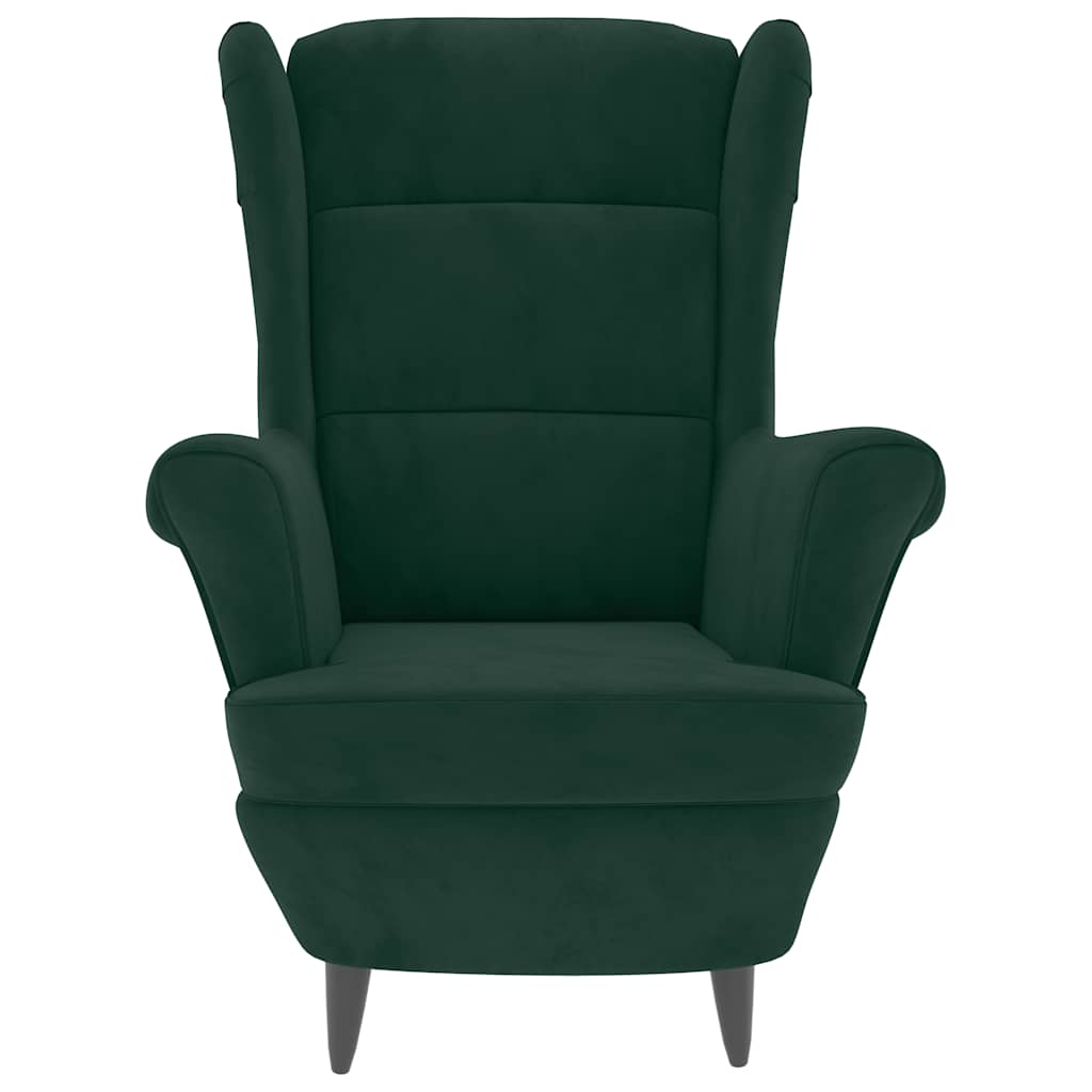 Fauteuil à oreilles avec tabouret vert foncé velours - XIOS