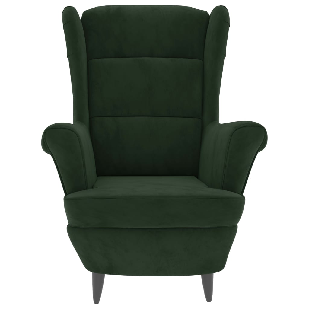 Fauteuil à oreilles avec tabouret vert foncé velours - XIOS