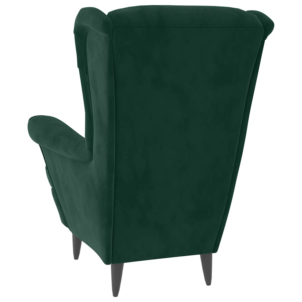 Fauteuil à oreilles avec tabouret vert foncé velours - XIOS