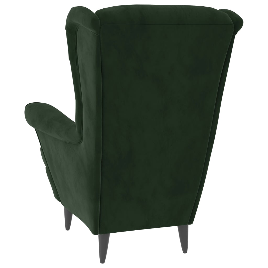Fauteuil à oreilles avec tabouret vert foncé velours - XIOS