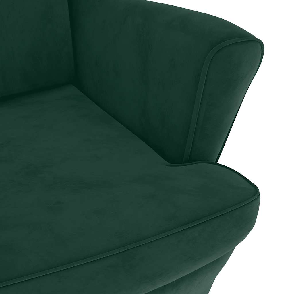 Fauteuil à oreilles avec tabouret vert foncé velours - XIOS