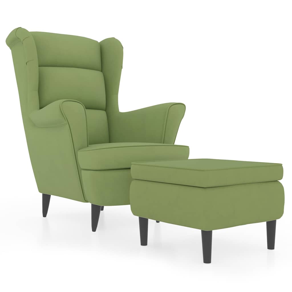 Fauteuil à oreilles avec tabouret vert clair velours