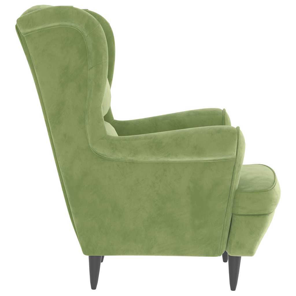 Fauteuil à oreilles avec tabouret vert clair velours - XIOS