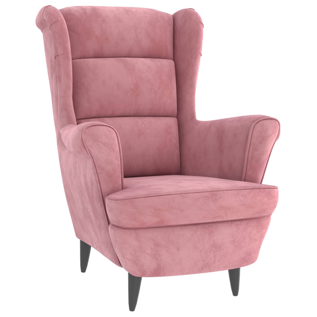 Fauteuil à oreilles avec tabouret rose velours - XIOS