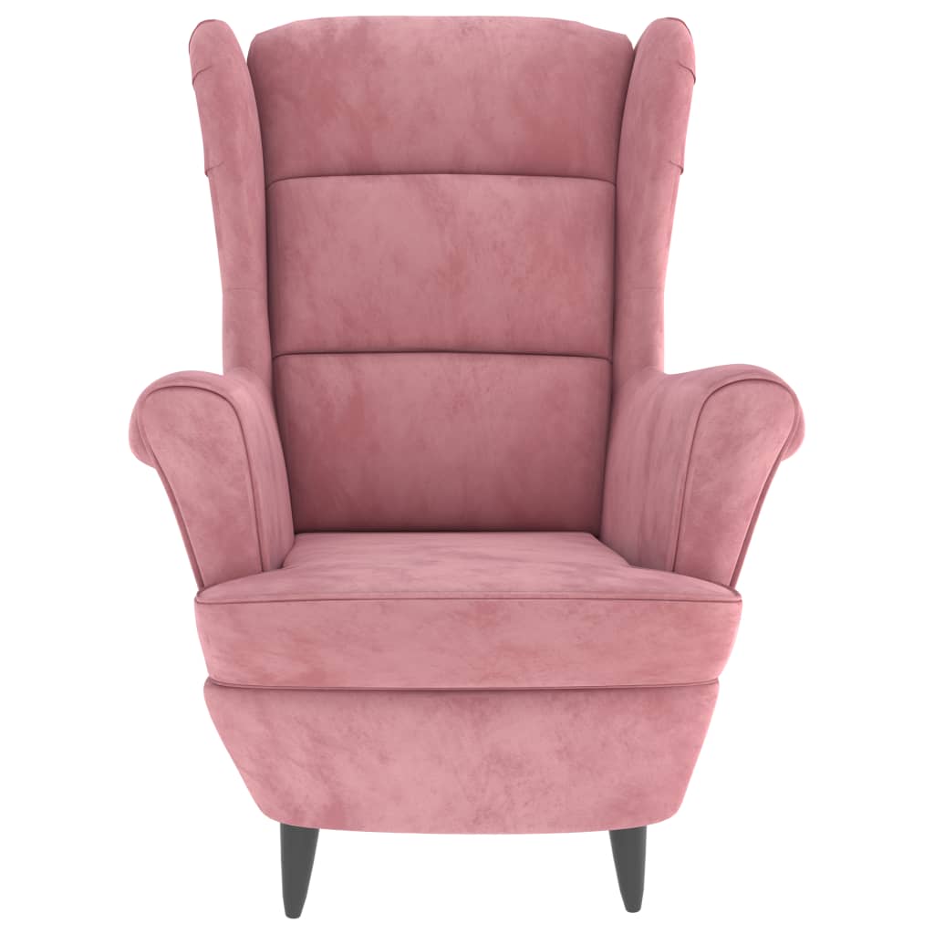 Fauteuil à oreilles avec tabouret rose velours - XIOS