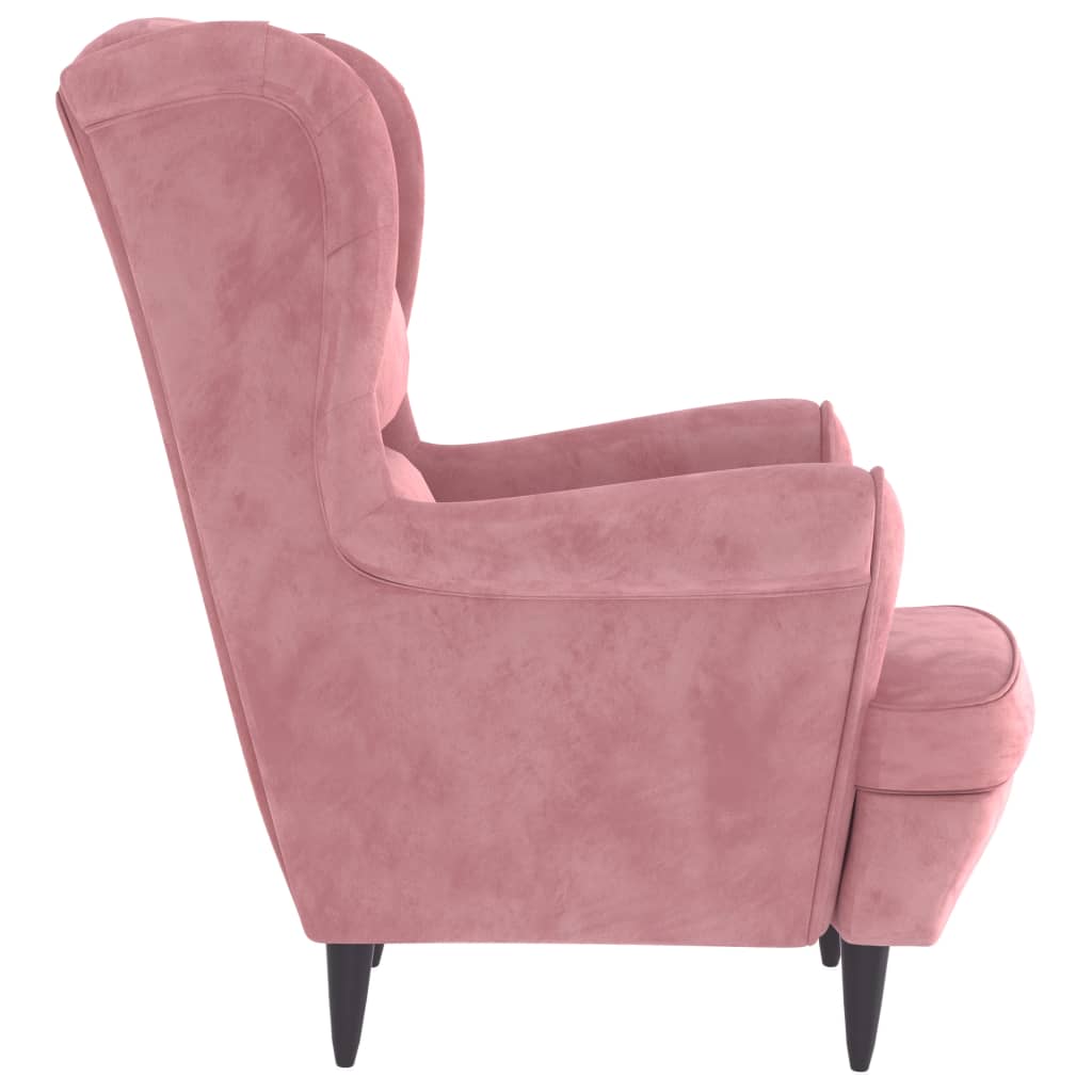 Fauteuil à oreilles avec tabouret rose velours - XIOS