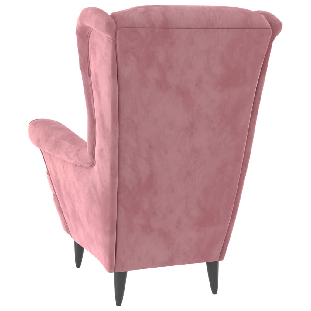 Fauteuil à oreilles avec tabouret rose velours - XIOS
