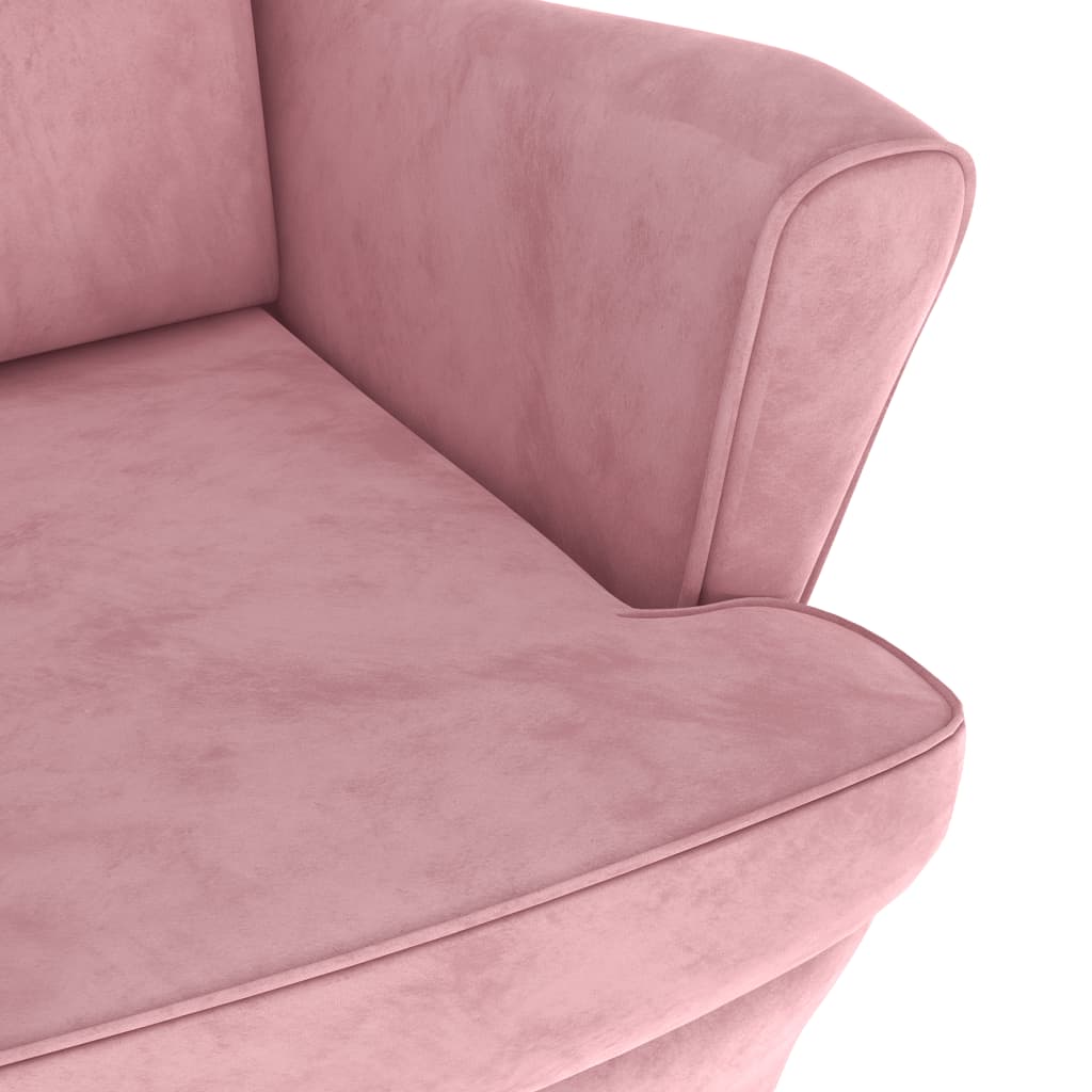 Fauteuil à oreilles avec tabouret rose velours - XIOS