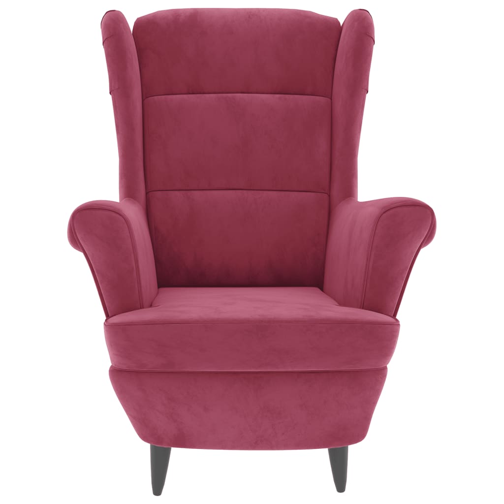Fauteuil à oreilles avec tabouret bordeaux velours - XIOS
