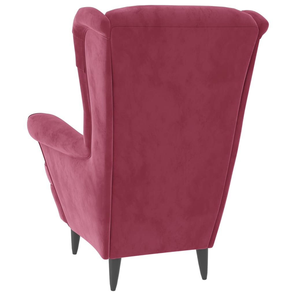 Fauteuil à oreilles avec tabouret bordeaux velours - XIOS