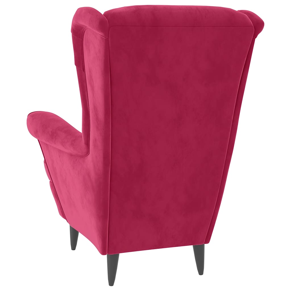 Fauteuil à oreilles avec tabouret bordeaux velours - XIOS