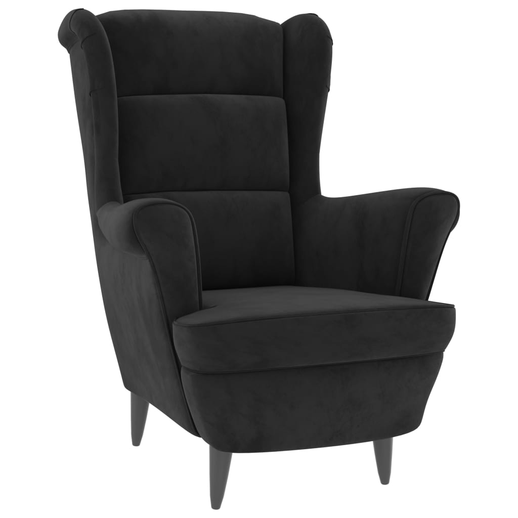 Fauteuil à oreilles avec tabouret noir velours - XIOS