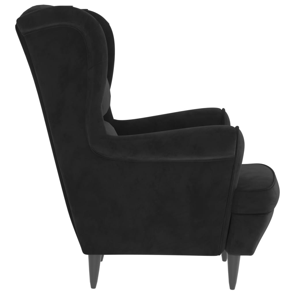 Fauteuil à oreilles avec tabouret noir velours - XIOS