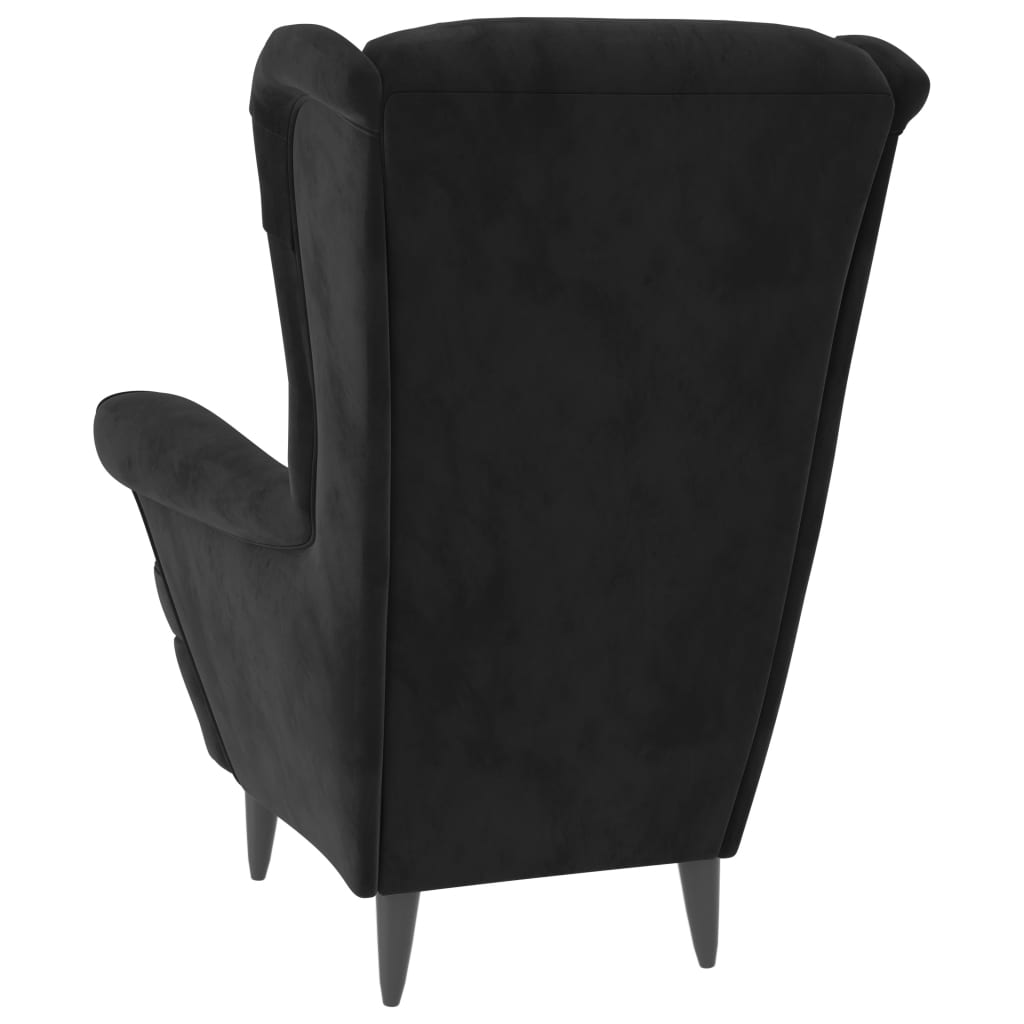 Fauteuil à oreilles avec tabouret noir velours - XIOS