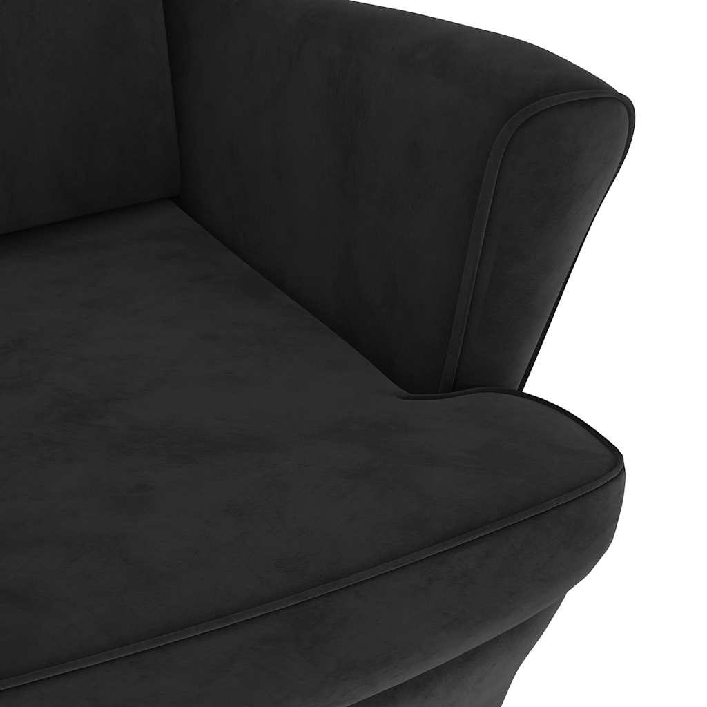 Fauteuil à oreilles avec tabouret noir velours - XIOS