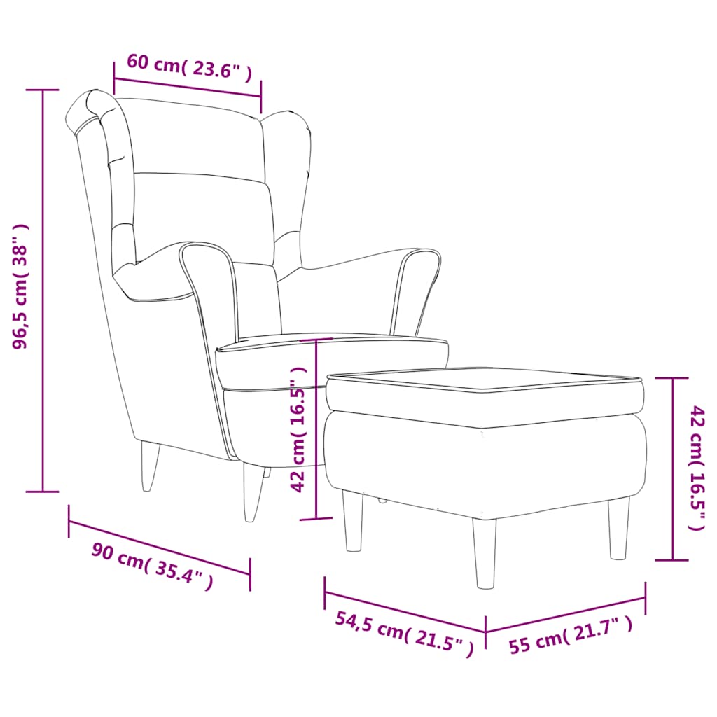 Fauteuil à oreilles avec tabouret noir velours - XIOS