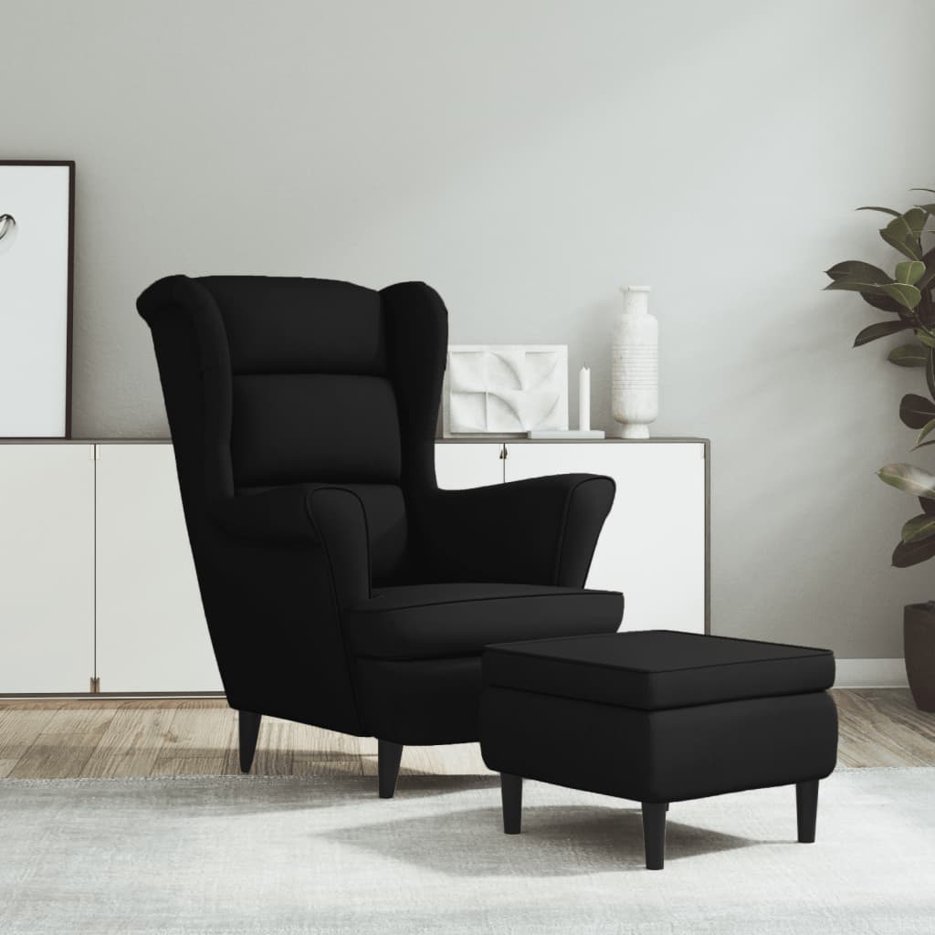 Fauteuil à oreilles avec tabouret noir velours - XIOS