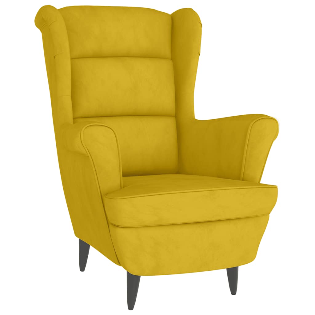 Fauteuil à oreilles avec tabouret jaune moutarde velours - XIOS