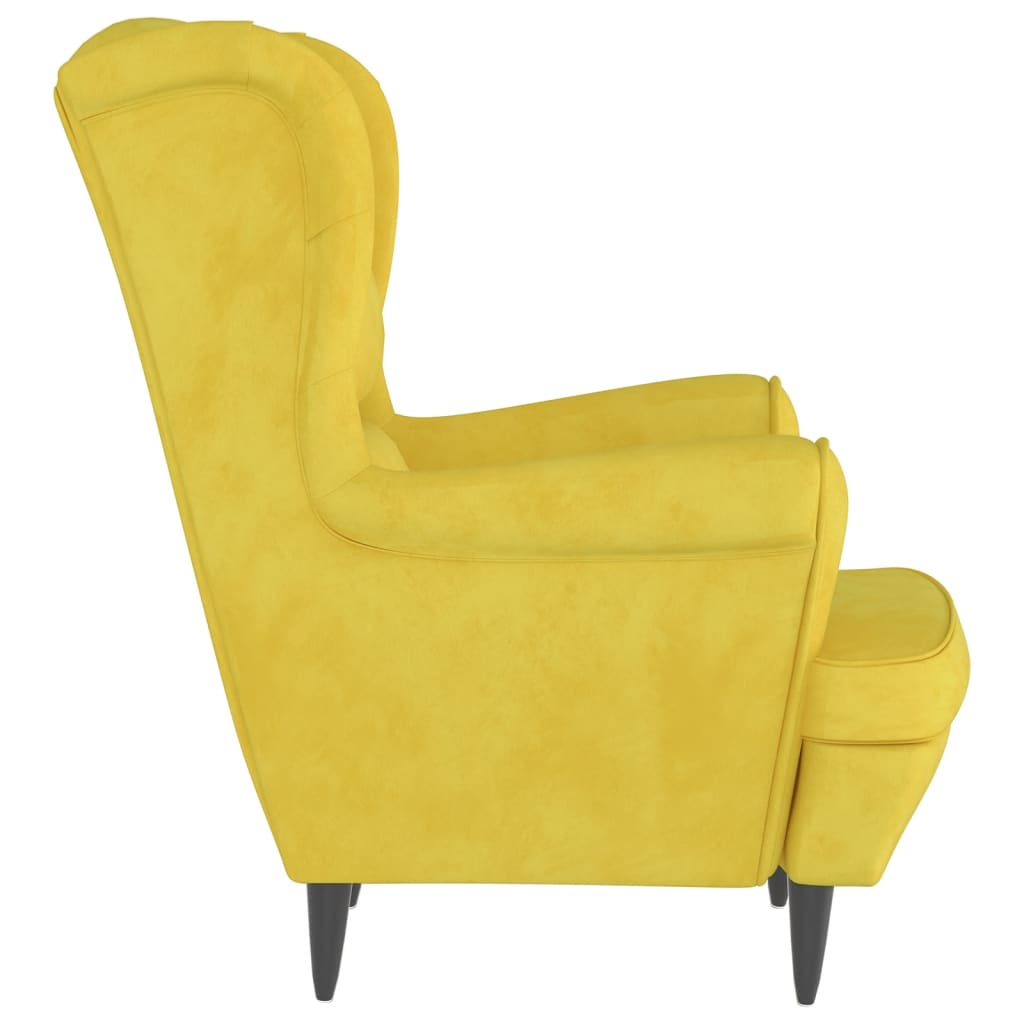 Fauteuil à oreilles avec tabouret jaune moutarde velours - XIOS