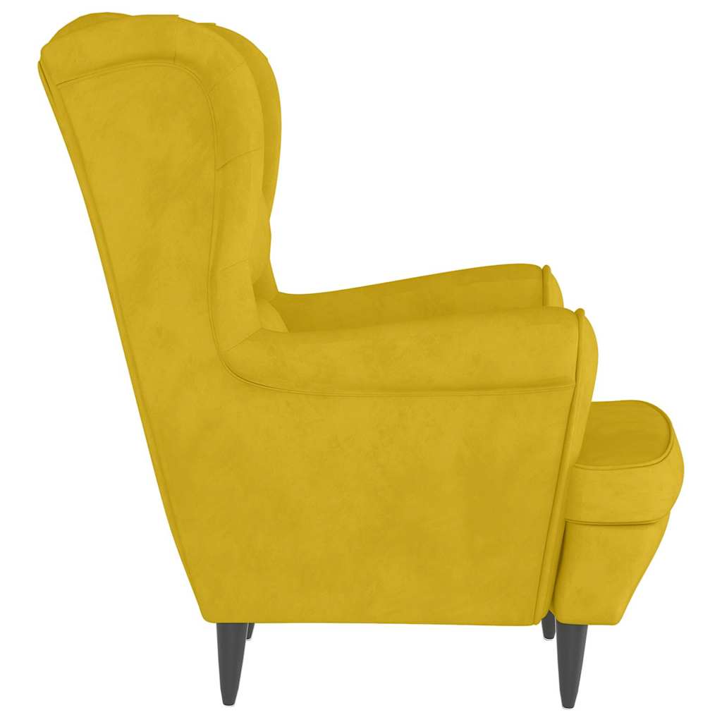 Fauteuil à oreilles avec tabouret jaune moutarde velours - XIOS