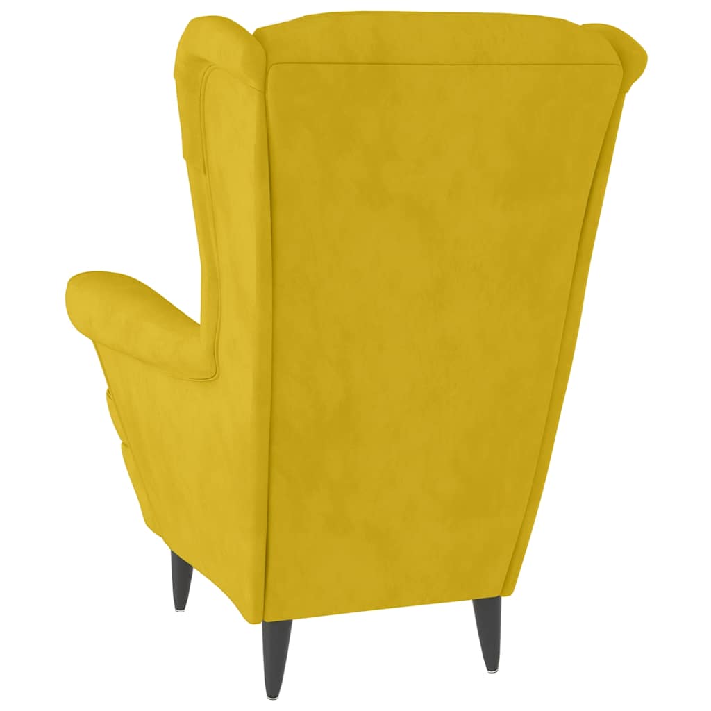 Fauteuil à oreilles avec tabouret jaune moutarde velours - XIOS