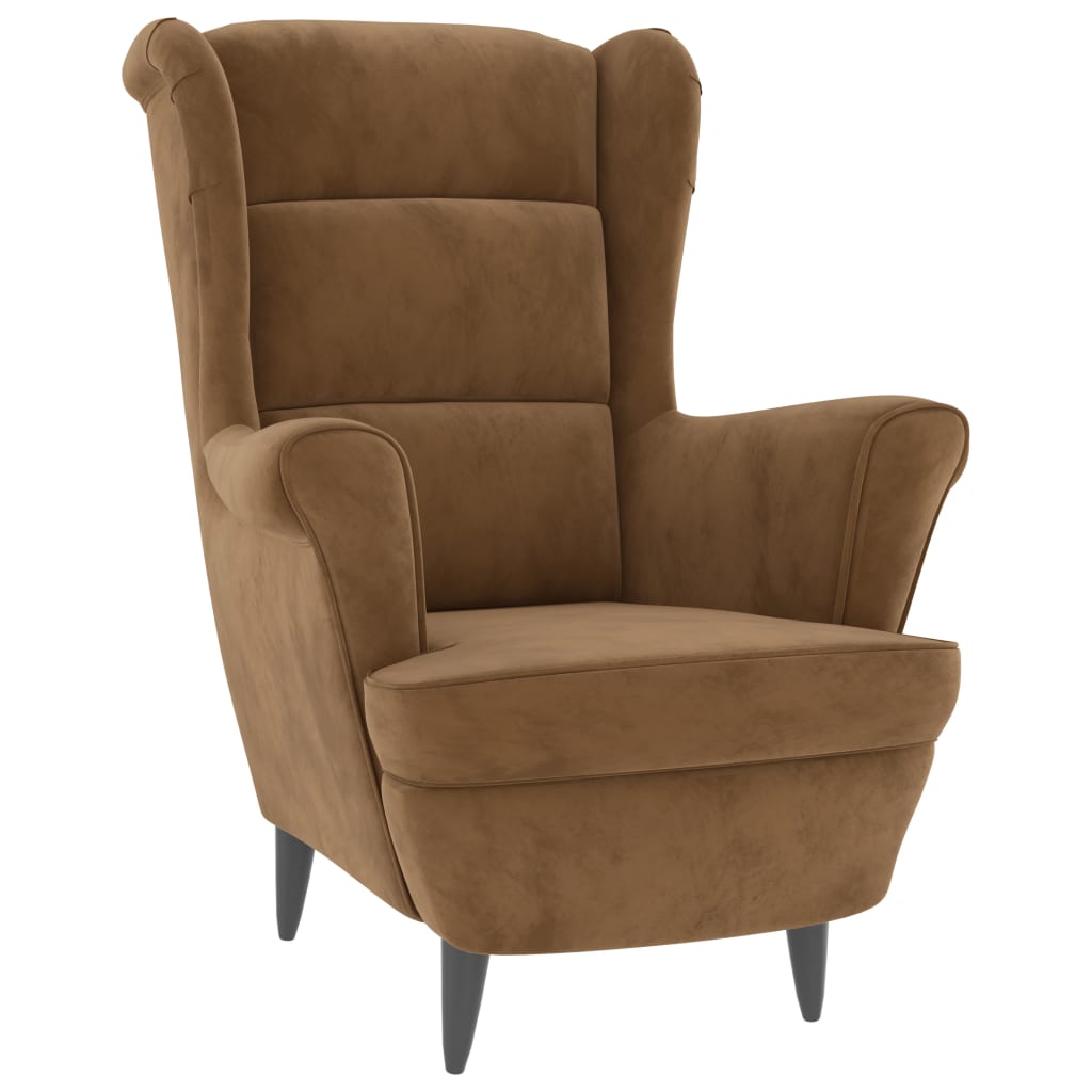 Fauteuil à oreilles avec tabouret marron velours - XIOS