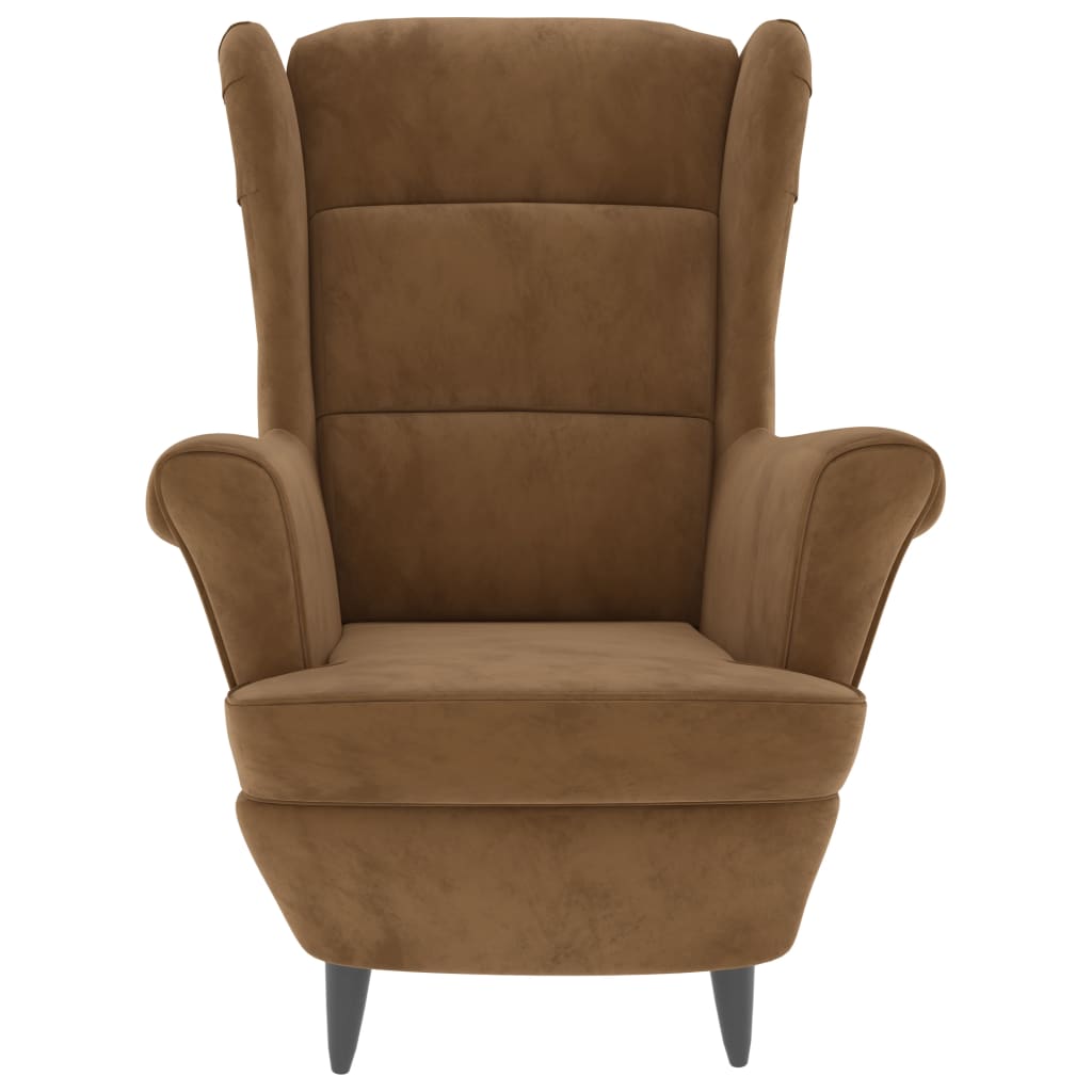 Fauteuil à oreilles avec tabouret marron velours - XIOS